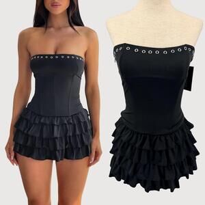 Outcast Dress Pippa Mini Strapless Ruffle Black S